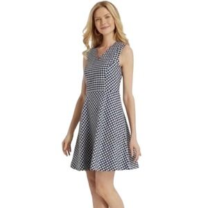 Draper James Gingham A-Line Dress Nassau Navy Multi Size 4 Sleeveless V-Neck NWT
